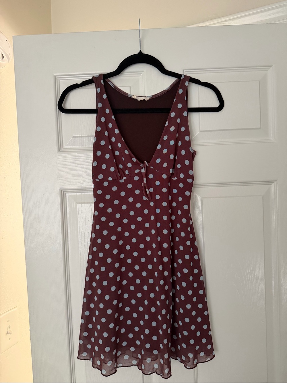 Women's Polka Dot Tie-Front A-Line Dress - Burgundy